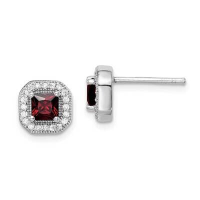 Red &amp; Clear CZ Diamond Post Earrings Sterling Silver Rhodium-plated QE14470JAN, MPN: QE14470JAN, 88…