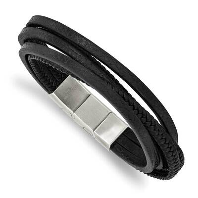 Black Pu Leather Multi Strand with .5 Inch Extender Bracelet Stainless Steel Polished SRB2724-8, MP…