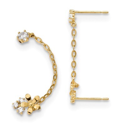 Madi K CZ Diamond Double Post with Chain Flower Earring 14k Gold GK931, MPN: GK931, 883957963389