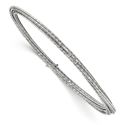 Diamond-cut Textured 11-Wire Oval Slip-on Bangle Sterling Silver Rhodium-plated QB1077, MPN: QB1077…
