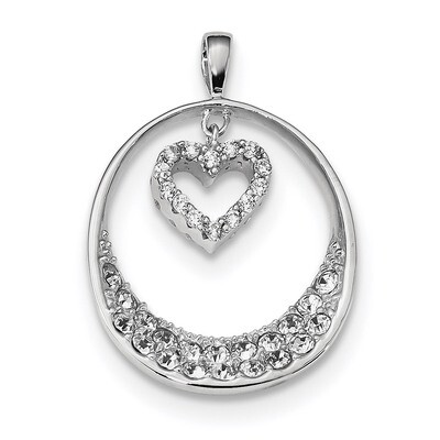 CZ Diamond Oval with Dangle Heart Pendant Sterling Silver Rhodium-plated QP4921, MPN: QP4921, 88395…