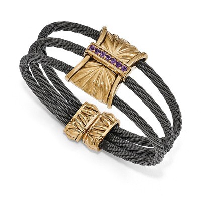 Edward Mirell Titanium &amp; Bronze Amethyst Cable Cuff Bangle EMB155 by Edward Mirell, MPN: EMB155,