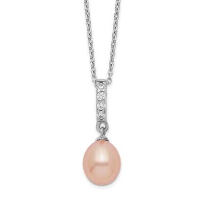 8-9mm Pink Fwc Pearl Cz Necklace Sterling Silver Rhodium-plated QH5489-17, MPN: QH5489-17, 88395783…