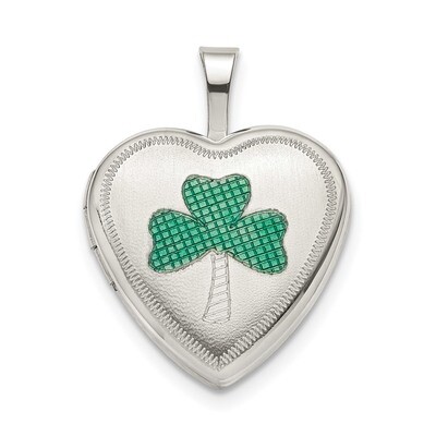 16Mm Green Enamel Clover Heart Locket Sterling Silver QLS800, MPN: QLS800,