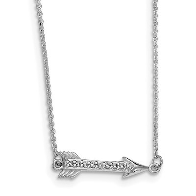 CZ Diamond Arrow Necklace 16.5 Inch Sterling Silver Rhodium-plated QG3933-16.5, MPN: QG3933-16.5, 8…