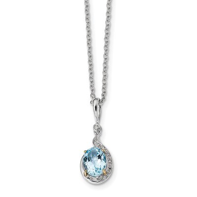Sky Blue Topaz Diamond Necklace Sterling Silver &amp; 14k Gold QG2739-18, MPN: QG2739-18, 685146726153
