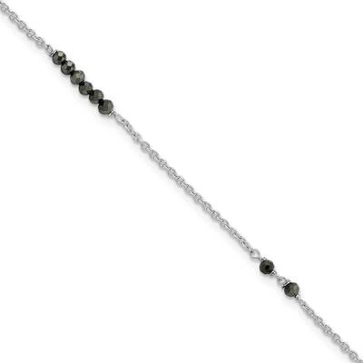 Black CZ Diamond Beads 9 Inch Plus 1 Inch Extender Anklet Sterling Silver QG5765-9, MPN: QG5765-9, …