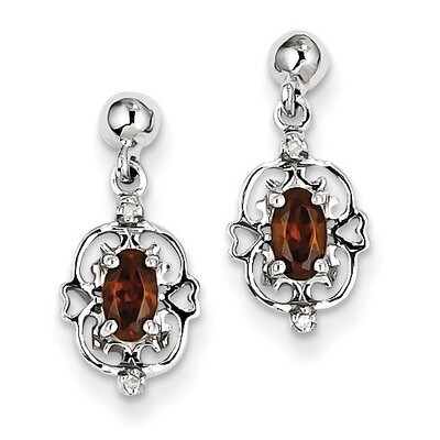 Pear Garnet &amp; Diamond Post Earrings Sterling Silver Rhodium QDX586, MPN: QDX586, 883957433271
