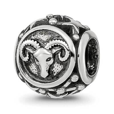 Antiqued Zodiac Aries Bead Sterling Silver QRS4082, MPN: QRS4082,