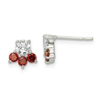 Red &amp; Clear CZ Diamond Paw Print Post Earrings Sterling Silver Polished QE16156, MPN: QE16156, 1969…