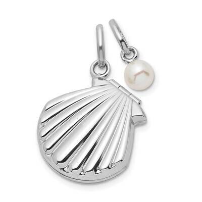 Cultured Freshwater Pearl &amp; Seashell 15mm Locket Sterling Silver Rhodium-plated QLS1087, MPN: QLS10…