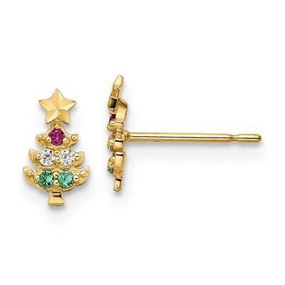 Red &amp; Yellow CZ Diamond &amp; Green Glass Christmas Tree Post Earrings 14k Gold GK1145 by Madi K, MPN: …
