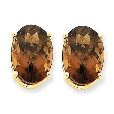 14x10 Oval Checker-Cut Smoky Quartz Earrings 14k Gold XE92CQ, MPN: XE92CQ, 883957109411