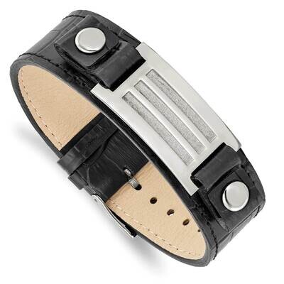 Black Leather with Buckle with Stone Finish 9.5 Inch Bracelet Stainless Steel Polished SRB736-9.5, …