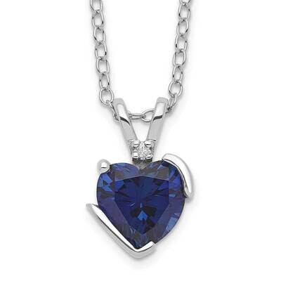 Sterling Silver Created Sapphire and Diamond Heart Necklace PXS1739/CRSA-SSBS45