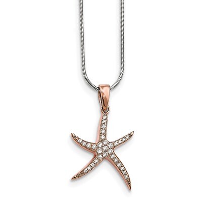 Rose-Tone &amp; CZ Starfish Necklace Sterling Silver QMP1421-18, MPN: QMP1421-18, 191101072321
