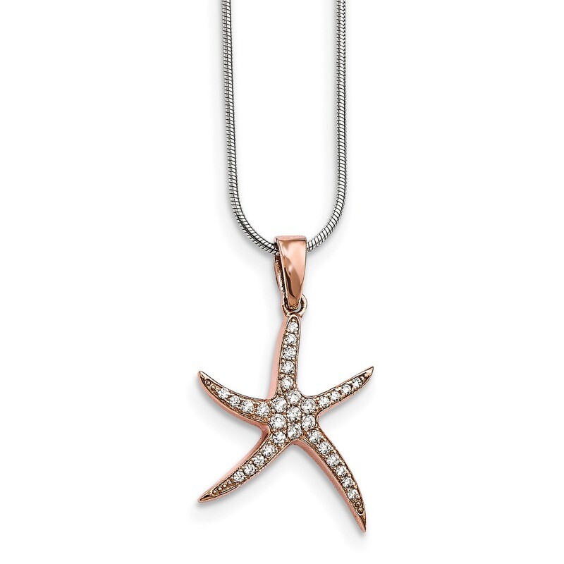 RoseTone & CZ Starfish Necklace Sterling Silver QMP142118 HomeBello
