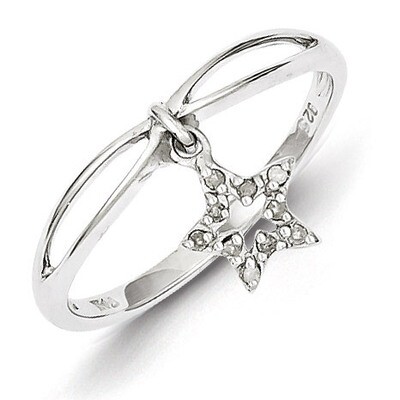 Star Dangle Ring Sterling Silver Rhodium-plated Diamond QR5727, MPN: QR5727, 883957440651