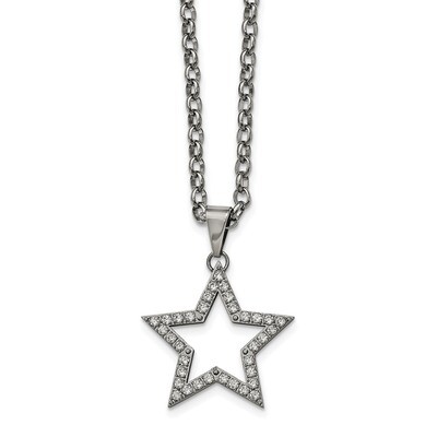 Round CZ Star Necklace Stainless Steel Polished SRN2270-18 by Chisel, MPN: SRN2270-18, 191101647055