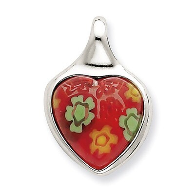 Red Glass Polished Heart Pendant Sterling Silver QP1849