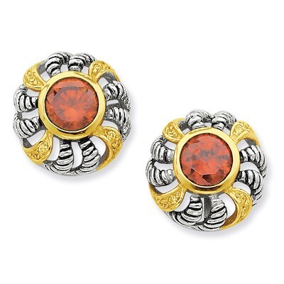 Gold-plate Antique CZ Post Earrings Sterling Silver QE6288