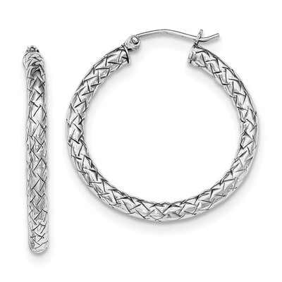Hinged Hoop Earrings Sterling Silver Rhodium-plated Textured QE11504, MPN: QE11504, 191101228568