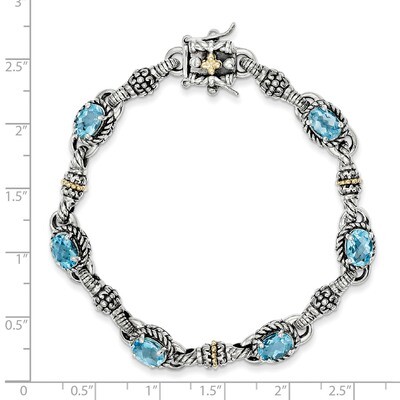 5.71 Swiss Blue Topaz 7.25 Inch Bracelet Sterling Silver &amp; 14k Gold QTC407, MPN: QTC407, 8839575033…