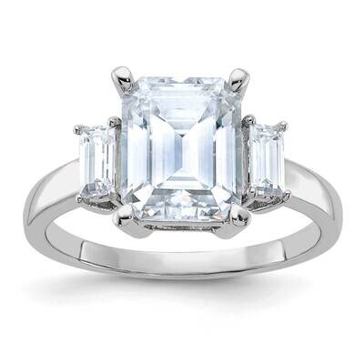 3 7/8ct. Three Stone D E F Pure Light Moissanite Engagement Ring 14k White Gold RM4449E-380-WMP, MP…