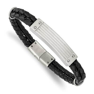 Black Woven Leather 2 Strand 8.25 Inch Bracelet Stainless Steel Polished SRB3018-8.25, MPN: SRB3018…