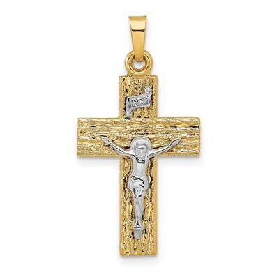Wood Texture Solid Inri Crucifix Pendant 14k Two-Tone Gold Polished XR2042, MPN: XR2042, 1969041473…