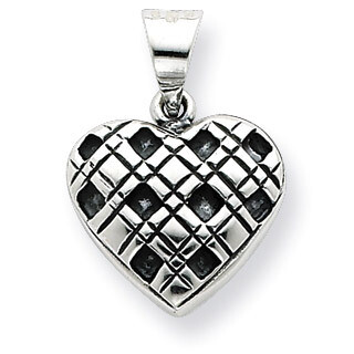 Antiqued Pattern Heart Pendant Sterling Silver QC6740