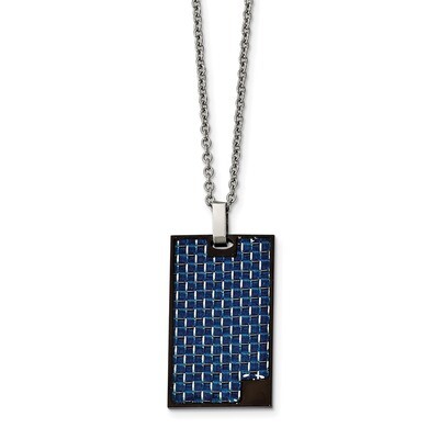 BlackIP-plated with Blue Carbon Fiber Inlay Necklace Stainless Steel Polished SRN2080-22 by Chisel,…