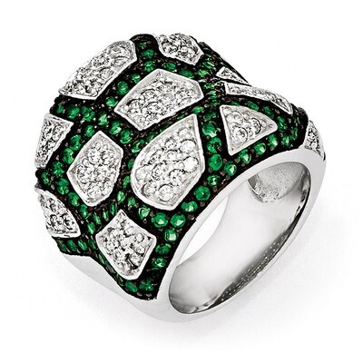 Black Rhodium Green Glass CZ Ring Sterling Silver QR5902-6