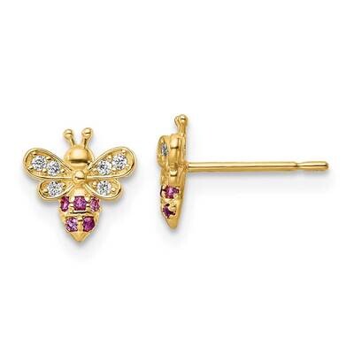 Clear &amp; Red CZ Diamond Bee Post Earrings 14k Gold GK1133 by Madi K, MPN: GK1133, 883957975047