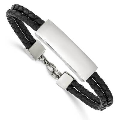 Black Leather 2 Strand 7 Inch Id Bracelet Stainless Steel Polished SRB2896-7, MPN: SRB2896-7, 19110…