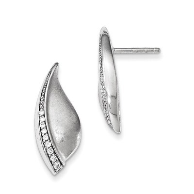 Polished &amp; Satin CZ Fancy Post Earrings Sterling Silver QE12296