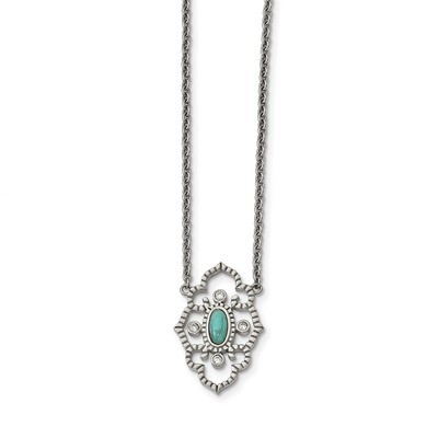 CZ and Imi. Turquoise with 2 Inch ext Necklace Stainless Steel Polished SRN2247-16 by Chisel, MPN: …