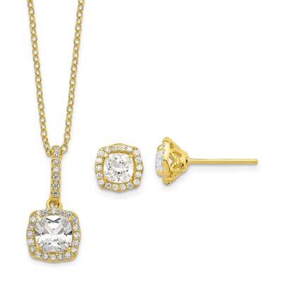 Gold-Tone CZ Diamond 18 Inch Necklace Post Earrings Set Sterling Silver Polished QG6196SET, MPN: QG…