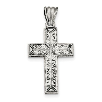 Polished and Brushed Latin Cross Pendant Sterling Silver Antiqued QC8265, MPN: QC8265, 191101456008