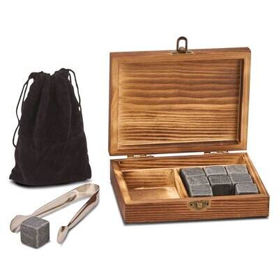 Wood Box with Tongs, 9 Whiskey Stones &amp; Pouch GM21845, MPN: GM21845, 47105694079