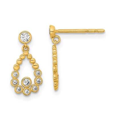 CZ Diamond Tear Drop Dangle Post Earrings 14k Gold Polished YE2011, MPN: YE2011, 191101798900