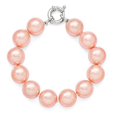 14-15Mm Pink Shell Bead Hand Knotted Bracelet Sterling Silver QMJB14P-7.5, MPN: QMJB14P-7.5, 886774…