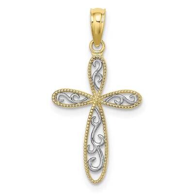 Rhodium Filigree and Milgrain Cross Charm 10k Gold 10K9465, MPN: 10K9465,