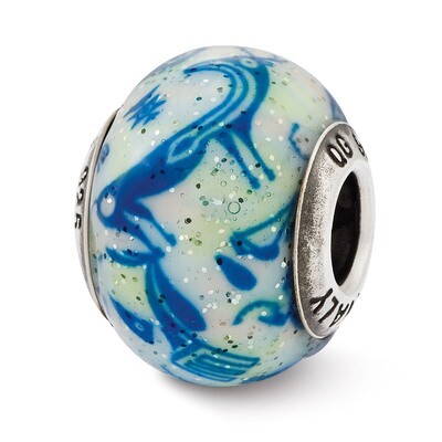 Decorative Blue &amp; White Glass Bead - Sterling Silver QRS2518, MPN: QRS2518, 883957534084
