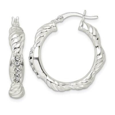 Twisted Scalloped Hoop Earrings Sterling Silver Cz Diamond QE15879, MPN: QE15879, 196904151990