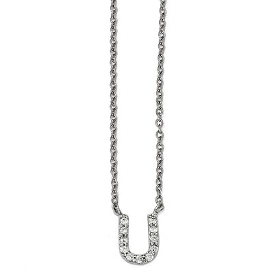 CZ Letter U 18in. Necklace Sterling Silver QCM1213U-18