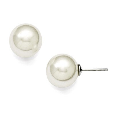 12-13Mm Round White Shell Bead Stud Earrings Sterling Silver QMJE12W, MPN: QMJE12W, 886774293806