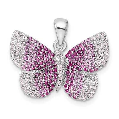 Pink CZ Diamond Butterfly Pendant Sterling Silver Rhodium-Plated Polished QP5657, MPN: QP5657,