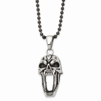 Antiqued Skull Necklace Stainless Steel Polished SRN1699-22 by Chisel, MPN: SRN1699-22, 191101389856