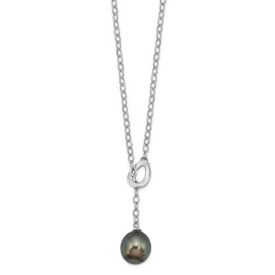9-10mm Teardrop Tahit Saltwater Pearl Slide Necklac Sterling Silver Rhodium-plated QH5621-19.5, MPN…